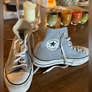 Baby blue high top platform converse
